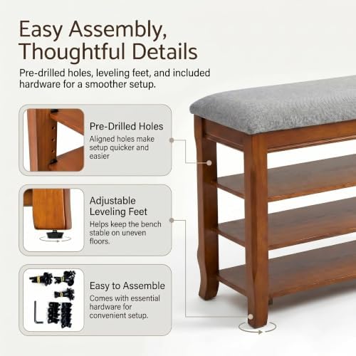 Solid Wood Shoe Rack Bench with Storage, Flip-Top Soft-Close Lid, 31.5”