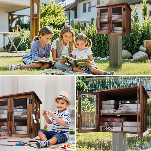 WONFUlity Library Box Outdoor,Free Library Box Little Outdoor Book Storage,Wo...