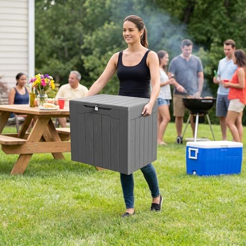 Greesum 33 Gallon Resin Deck Box All Weather Outdoor Storage Boxes, Gray