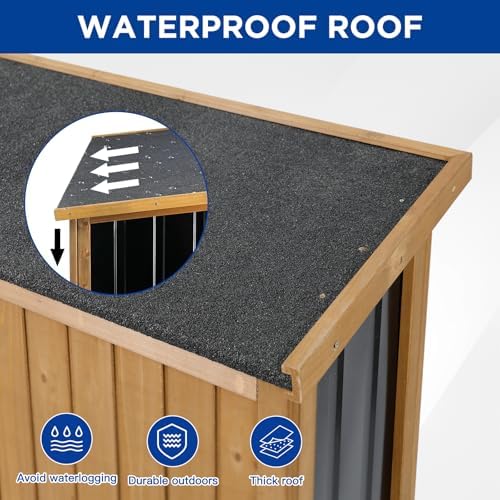 Outdoor Storage Cabinet Wood & Metal with Waterproof Roof, Garden Tool Sh...