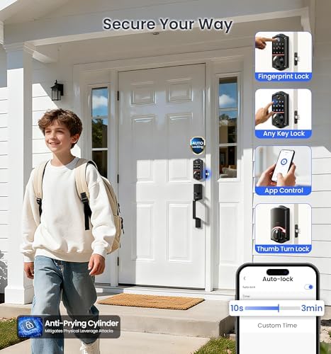 Veise VE017-D Fingerprint Smart Front Door Lock Set, Matte Black