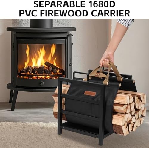 Firewood Rack Indoor Outdoor with Firewood Carrier, Fireplace Wood Log Holder...