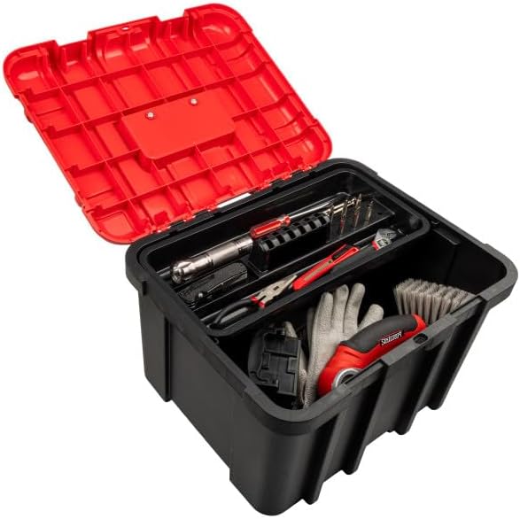 Stalwart Extra Large Plastic Tool Box Organizer, Red,18.7”