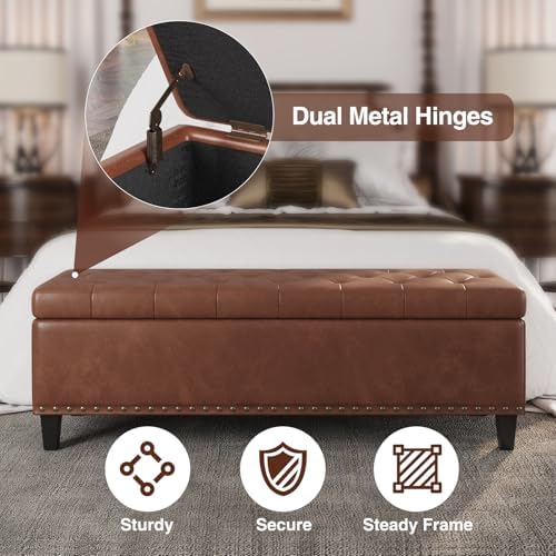FiveWillowise 51 Inch Storage Ottoman Bench,Large End of Bed Storage Bench