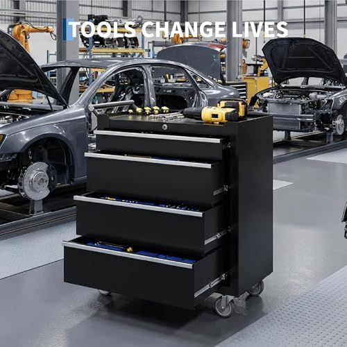 Rolling Tool Chest, 4-Drawer Tool Storage Cabinet, Tool Box with Wheels, Lock...