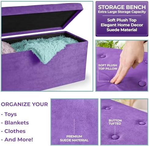 Sorbus Collapsible Storage Ottoman Bench (Purple, Medium (15” x 30” x 15”))