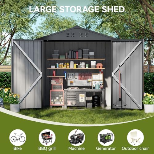 COMHOMA Shed Outdoor Storage Shed Metal,Lockable Doors Tool Sheds with Slopin...