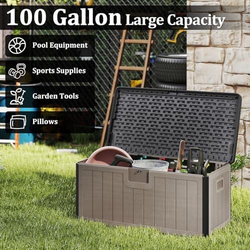 Tangkula 100 Gallon Waterproof Outdoor Storage Box