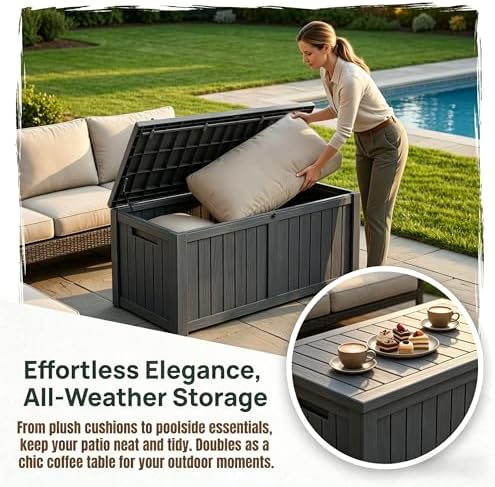 MAKINO 151 Gallon Large Resin Outdoor Storage Box, Waterproof Deck Box, Locka...