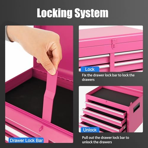 DREAMADE 5-Drawer Tool Chest Combo, Rolling Tool Cabinet w/Detachable Top Too...