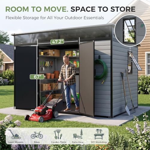 K Knowbody 10x7 FT Lean to shed with Floor & Openable Window, Gray&Black