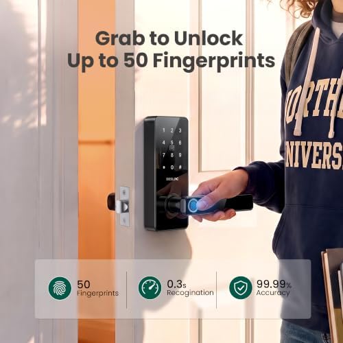 DESLOC Smart Handle Lock with Keypad, Fingerprint Knob for Front Door