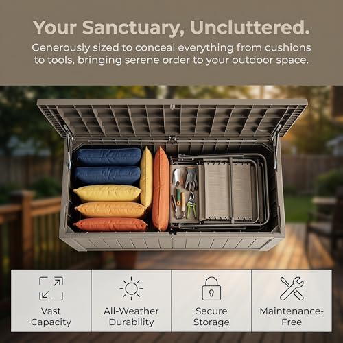 Outdoor Storage Box Resin Deck Box Waterproof Gray Brown 182 Gallon