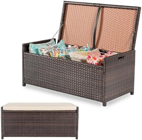 PROHIKER 2-in-1 Wicker Deck Box Bench, All-Weather 55 Gallon Outdoor Storage ...