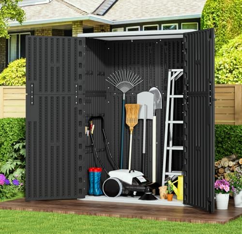 KINYING Outdoor Storage Cabinet Waterproof, 57 Cu.ft Resin Vertical Outdoor S...
