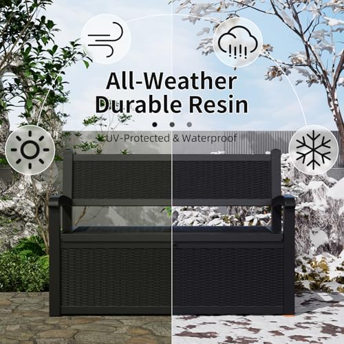 EasyUp 80 Gallon Outdoor Storage Bench Lockable Deck Box Outdoor Storage Box ...