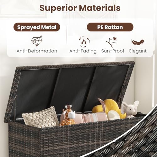 Tangkula Rattan Deck Box, 85 Gallon Storage Container with Waterproof Liner, ...