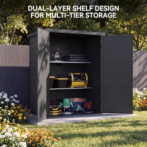 Aoxun 55 Cuft Outdoor Tall Storage Shed, 5×3×7ft Vertical Shed with Floor, Lo...