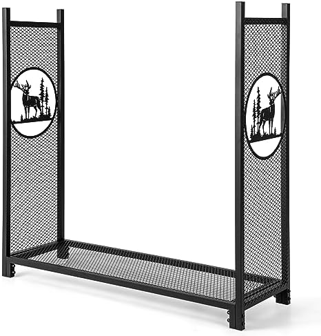 IRONMAX 4ft Firewood Rack with Mesh Sides & Bottom, Indoor & Outdoor Use