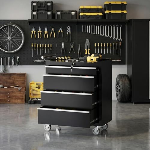 Rolling Tool Chest, 4-Drawer Tool Storage Cabinet, Tool Box with Wheels, Lock...