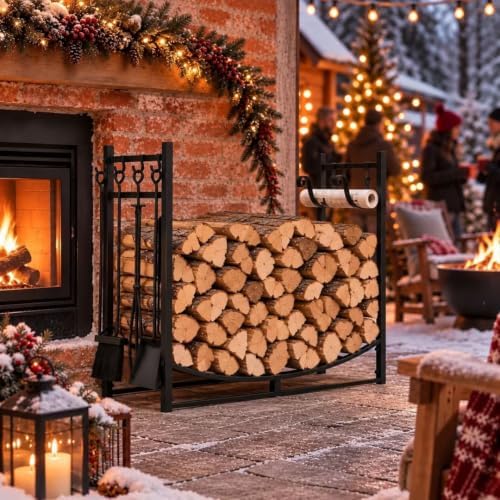 Tangkula 36'' Firewood Log Rack with 4 Tools Set for Indoor & Out...