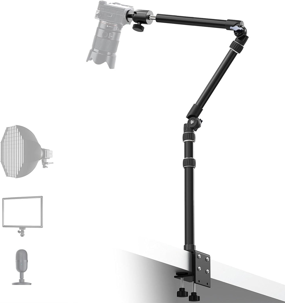 【All Metal】RAUBAY Desktop Magic Arm, Overhead Camera Desk Mount, Table Light