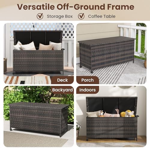 Tangkula Rattan Deck Box, 85 Gallon Storage Container with Waterproof Liner, ...