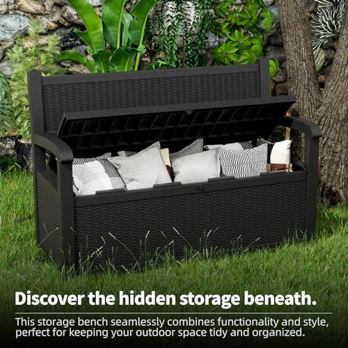 EasyUp 80 Gallon Outdoor Storage Bench Lockable Deck Box Outdoor Storage Box ...