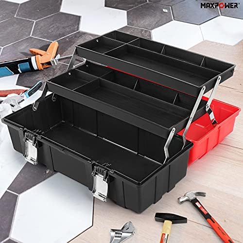 MAXPOWER 16-Inch Tool Box, Three-Layer Folding Plastic Storage Toolbox, Multi...