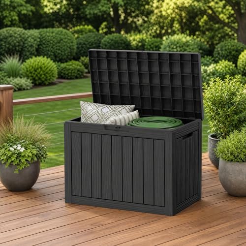 Outdoor Storage Box Resin Deck Box Waterproof Black 51 Gallon