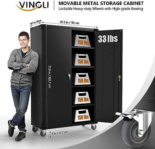 VINGLI Upgraded Wide & Deep Garage Storage Cabinet, Metal Storage Cabinet...