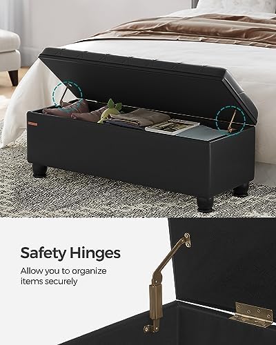 SONGMICS Storage Ottoman, 46.5 Inches Long Bed End Stool, Solid Wood Legs