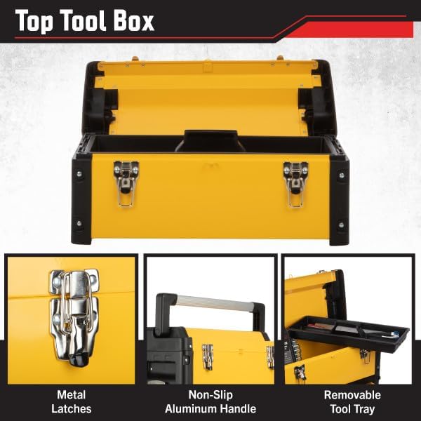 Stalwart Stackable Rolling Tool Box with Wheels, Yellow, 19.1 x 11.2 x 32in