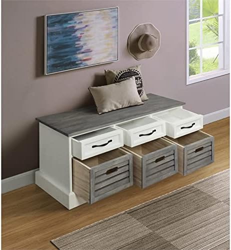 BOWERY HILL 6 Drawer Entryway Storage Cubby Bench in White and Gray