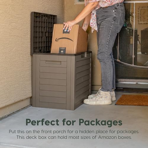 IRIS USA 35 Gallon Outdoor Deck Box, Lockable, Weather-Resistant, Brown
