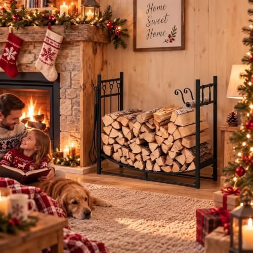 Tangkula 36'' Firewood Log Rack with 4 Tools Set for Indoor & Out...