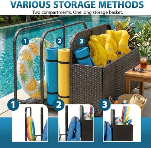 FDW Pool Float Storage Poolside Storage Bin Holder Storage Rack with Wheels P...