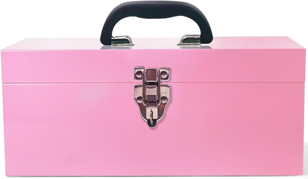 16" Portable Metal Toolbox Large Tool Box 18-Gauge Fishing Tackle Box To...