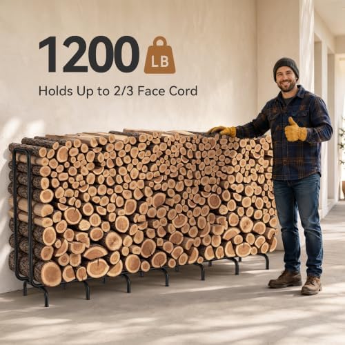 8.5FT Firewood Rack Outdoor, Heavy Duty Metal Wood Rack for Firewood Storage,...