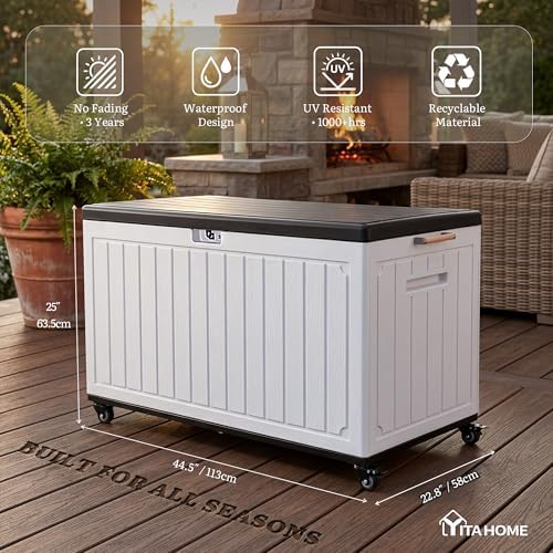 YITAHOME 90 Gallon Outdoor Double-Wall Deck Box with 6 Swivel Wheels