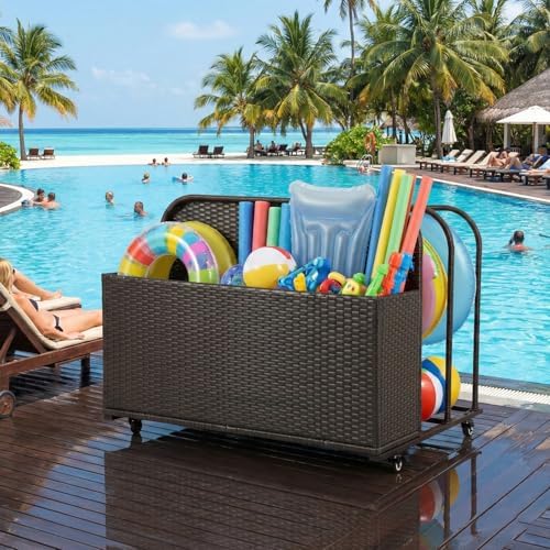FDW Pool Float Storage Poolside Storage Bin Holder Storage Rack with Wheels P...