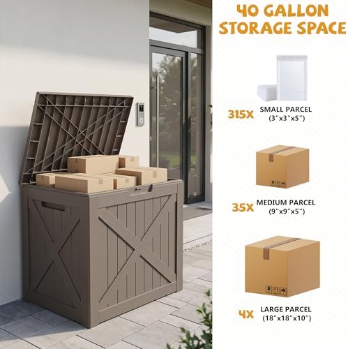 40 Gal Outdoor Storage Box Waterproof Lockable Deck Boxes Grey
