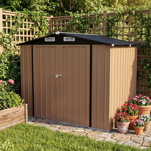 LAUSAINT HOME 8 x 6 FT Outdoor Storage Shed, Galvanized Steel Storage Shed wi...