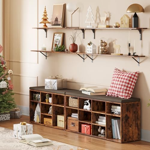 DINZI LVJ Shoe Storage Bench with Cushion, 40.9" Cubby Shoe Rack, 12-Cubby