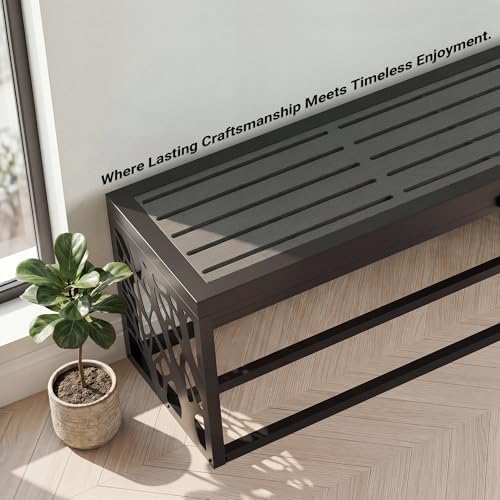 37" Outdoor Storage Bench, HDPE Seat, Steel Frame, Tree