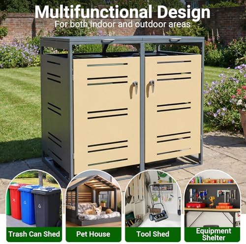 Goplus 44 Cu.Ft Outdoor Trash Can Storage, Garbage Can Hider Outdoor with 2 L...