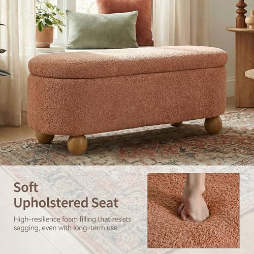 VKNOW 44.8" Storage Ottoman Bench End of Bed Bench with Hinge, Orange