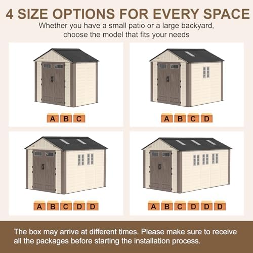 8x12 Ft Outdoor Storage Shed with Floor, Large Resin Outdoor Shed with Lockab...