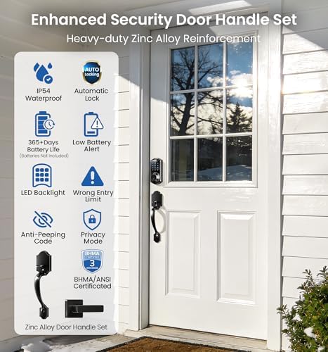 Veise VE07-H Fingerprint Smart Lock for Front Door Handle Set, Matte Black