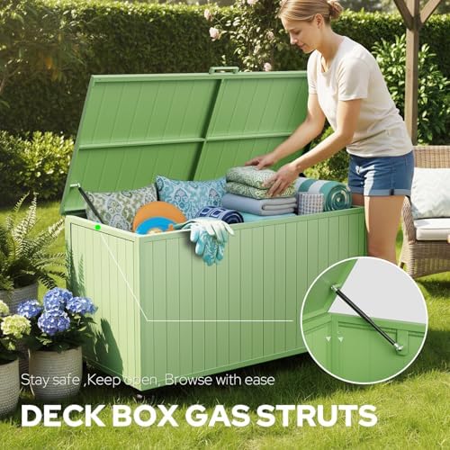 150 Gallon Outdoor Storage Box with Wheels, Metal Deck Boxes,Green